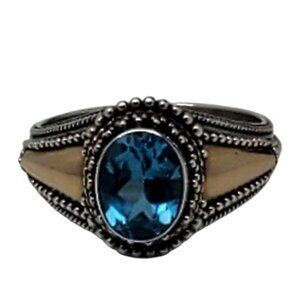 Suarti Sterling Silve 18k Yellow Gold Blue Topaz Ring Size 9 #23745